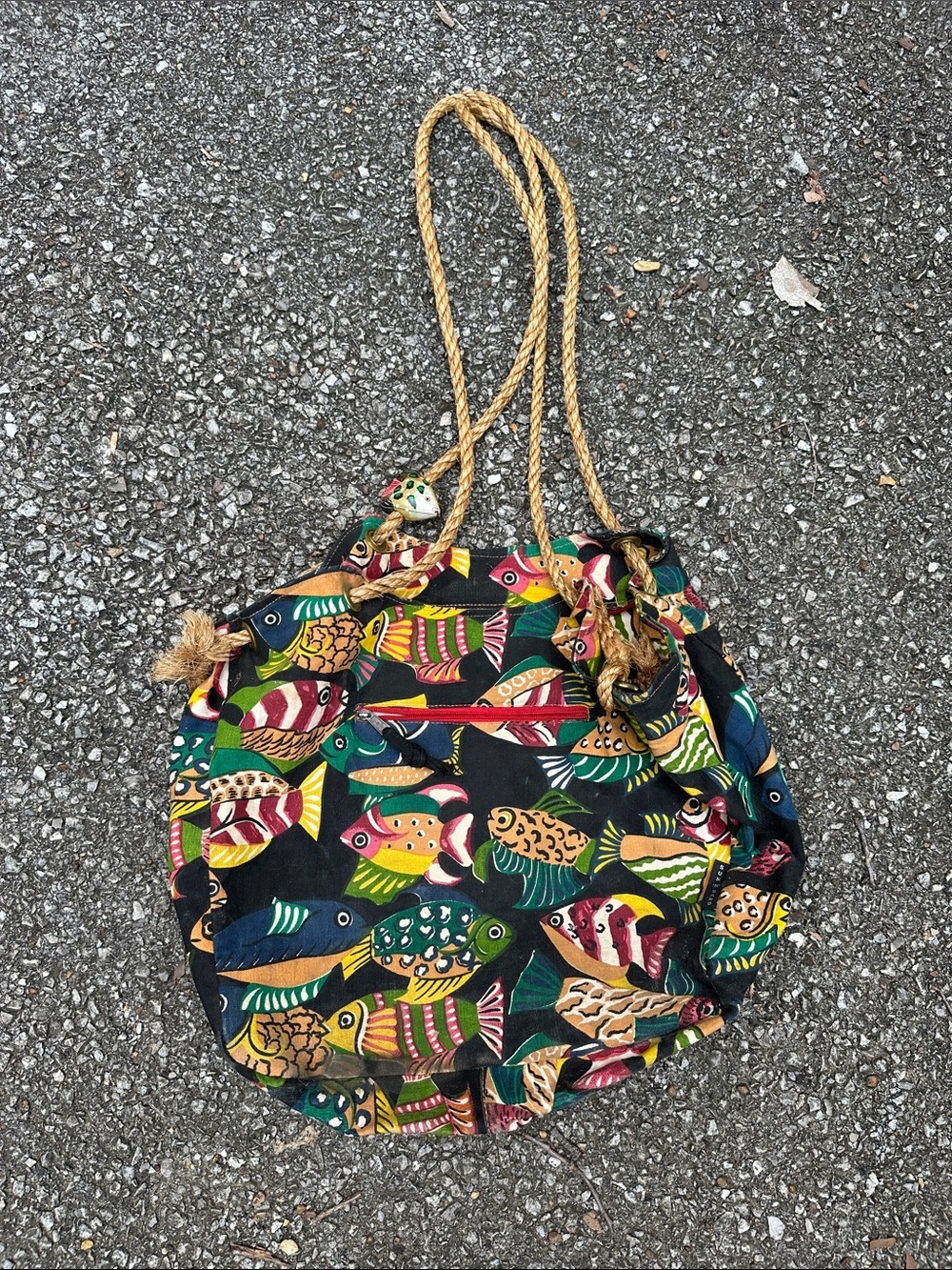 Made in India 100% cotton Fish Print Drawstring Beach Tote Bag XXL